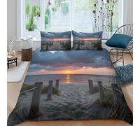 Path coucher de soleil Parure de Lit Entretien Facile Microfibre Hypoallergique 3 pièces Coastal soir landscape Linge de Lit avec 2 Taies d'oreiller Léger for Adulte Enfants Filles Single（140x200cm）