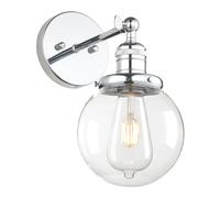 Pathson Applique Murale Intérieure, Reglable Vintage Verre Ronde Abat-jour Lampe Murale E27 Luminaires et Éclairage pour Salle de bain, Salon, Ferme (Chromé)