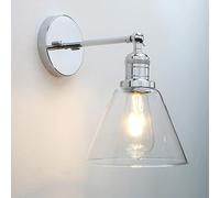 Pathson Industriel 180 degrés Ajustable Applique Murale, Cône Abat-jour en Verre Lampe Murale, Vanité Éclairage mural pour Salle de bain, Cuisine, Chambre à coucher (Chrome)