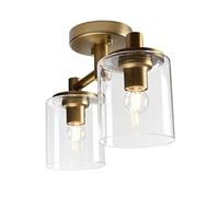 Pathson Industriel 2-lumière Plafonnier semi-affleurant Plafonnier, Double tête Lampe Vintage Cuisine Salon Luminaire avec 5.1" Cylindre Verre Abat-jour (Antique)