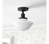 Pathson Moderne Semi-affleurant Plafonnier, Éclairage de Plafond en Verre Blanc Laiteux, pour Chambre à Coucher, Couloir, Cuisine, Salon (Noir)
