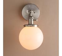Pathson Réglable Applique Blanc de Lait Boule Verre Abat-jour Lampe Rétro Industrial Applique Murale Rétro Eclairage Argent brossé