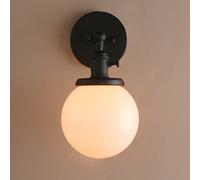 Pathson Réglable Applique Blanc de Lait Boule Verre Abat-jour Lampe Rétro Industrial Applique Murale Rétro Eclairage Noir