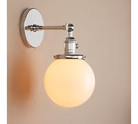 Pathson Réglable Applique Blanc de Lait Boule Verre Abat-jour Lampe Rétro Industrial Applique Murale Rétro Eclairage Chrome