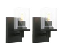 Pathson Set de 2 1-lumière Vintage Applique Murale, Cylindre Abat-jour en Verre Lampe Industriel Éclairage Mural pour Salle de Bain Miroir de Courtoisie Cuisine Salon