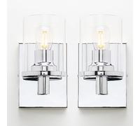 Pathson Set de 2 1-lumière Vintage Applique Murale, Cylindre Abat-jour en Verre Lampe Industriel Éclairage Mural pour Salle de Bain Miroir de Courtoisie Cuisine Salon