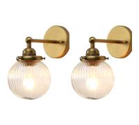 Pathson Set de 2 Vintage Industriel Applique Murale E27 Luminaires Intérieur Abat-jour en Verre Globe Ø15CM Lampe Murale pour Salon,Cuisine, Salle de bain (Laiton Antique 2PCS)
