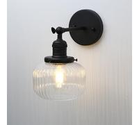 Pathson Vintage Industriel Applique Murale E27 Luminaires Intérieur Abat-jour en Verre Côtelé Ø16CM Lampe Murale pour Salon,Cuisine, Salle de bain,Miroir (Noir)