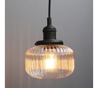 Pathson Vintage Industriel Suspension E27 Luminaires Intérieur Abat-jour en Verre Côtelé Ø16CM Luminaires Intérieur pour Salon,Cuisine, Chambre (Noir)