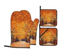 Pathway in The Woods Lot de 4 gants de cuisine imprimés résistants à la chaleur antidérapants avec boucle de suspension pour cuisine, grillades, pâtisseries, barbecues