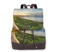 Pathway Sunset Near Bright Green Print Sac à dos pour femme Imperméable Antivol Léger PU Mode Cuir Nylon Sac à bandoulière Sac à dos de voyage, Noir , Taille unique