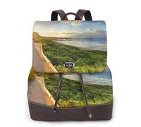 Pathway Sunset Near Bright Green Print Sac à dos pour femme Imperméable Antivol Léger PU Mode Cuir Nylon Sac à bandoulière Sac à dos de voyage, Noir , Taille unique