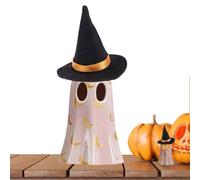 Patifirst Figurine Fantôme Déco Maison,Petite Sculpture d'halloween - Fantôme Lumineux Portant Chapeau de Sorcière Figurine en Résine pour Bibliothèque Table Basse Vitrine Table