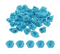PATIKIL 0,6" Mini Satin Ruban Fleurs, 50 pcs Petit Tissu Fleurs Embellissements Rosettes Applique pour DIY Artisanat et Mariage, Bleu