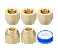 PATIKIL 1/4 SAE Écrou Évasé en Laiton, 5 Pcs 45 Degrés Raccord de Tube Évasé en Cuivre, Capuchon de Raccord de Tuyau en Laiton avec Ruban Adhésif pour Conduite de Gaz d'Eau, Mat
