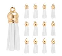 PATIKIL 1.5 inch Pompons Similicuir, 30 Pcs Pompons Similicuir Suédé pour Porte-Clés Vrac Capuchon Doré pour Décorations DIY Sacs À Main Bracelets Fabrication Bijoux Porte-Clés, Blanc