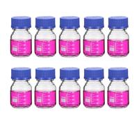 PATIKIL 10 Flacons De Stockage De Réactifs Bouteilles En Verre Borosilicaté | Graduées Rondes Avec Bouchon À Vis Bleu GL32 Pour Liquides Réactifs De Laboratoire, Transparent, 100ml