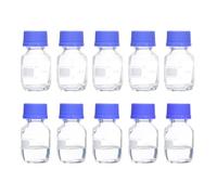 PATIKIL 10 Pack Flacons De Stockage De Réactifs, 50ml Flacons Ronds Gradués En Verre Borosilicaté Avec Bouchon À Vis Bleu GL32 Pour Liquides Réactifs De Laboratoire, Transparents