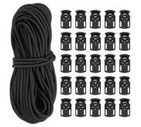 PATIKIL 10 Yard Cordon Élastique et Verrou de Cordon à Trou Unique, Lot de 25 Bouchons à Ressort Ovales en Plastique pour Cordons de Serrage, Bagages, Lacets, Vêtements, Sacs à Dos, Noir