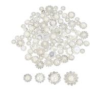 PATIKIL 100 Pcs Perles À Coudre Strass Cristaux 8mm 10mm 12mm 14mm, 3 Couches Fleur À Coudre Strass Verre Gemmes Base Métallique pour DIY Artisanat Robe Vêtements Ceinture, Argent/Beige
