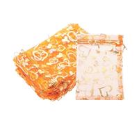 PATIKIL 100 Pcs Sachets Organza Cœur Imprimé 4x6 Pouces, Sachets Organza Cœur Transparent Orange avec Cordon pour Bonbons Bijoux Fête Mariage Cadeau