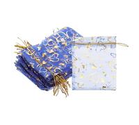PATIKIL 100 Pcs Sachets Organza Cœur Imprimé 5x7 Pouces, Sachets Organza Cœur Transparent Bleu Marine avec Cordon pour Bonbons Bijoux Cadeaux Mariage Fête Noël