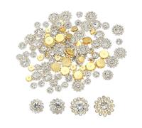 PATIKIL 100 Pcs Strass à Coudre Cristaux 8mm 10mm 12mm 14mm, 3 Couches Fleur à Coudre Strass Verre Base Métallique pour DIY Décoration Robe Ceinture Vêtements, Or/Blanc