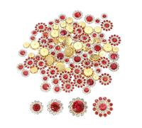 PATIKIL 100 Pcs Strass À Coudre Cristaux 8mm 10mm 12mm 14mm, 3 Couches Fleur À Coudre Strass Verre Gemmes Base Métallique pour DIY Artisanat Robe Vêtements Ceinture Décoration, Or/Rouge