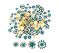 PATIKIL 100 Pcs Strass À Coudre Cristaux 8mm 10mm 12mm 14mm, 3 Couches Fleur À Coudre Strass Verre Gemmes Base Métallique pour DIY Artisanat Robe Vêtements Ceinture Décoration, Or/Bleu
