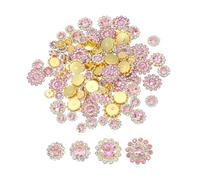 PATIKIL 100 Pcs Strass À Coudre Cristaux 8mm 10mm 12mm 14mm, 3 Couches Fleur À Coudre Strass Verre Gemmes Base Métallique pour DIY Artisanat Robe Vêtements Ceinture, Or/Rose Clair