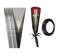 PATIKIL 150 Pack Sachets D'Emballage Pour FleursManches D'Emballage Floral Noirs Avec Rubans Bord Doré Pour Bouquets Mariage Anniversaire Diplôme Arrangement Cadeau17.7"x4.7"x1.2"