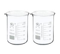 PATIKIL 150ml Bas Forme Verre Bécher, 2 Paquet 3.3 Borosilicate Verre Gradué Imprimé Échelle Tasses à Mesurer avec Bec Verseur pour Cuisine Laboratoire Liquides