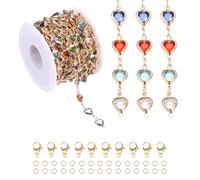 PATIKIL 16.4Ft Chaîne En Forme De Cœur En Verre Strass Multicolore, Chaîne En Gros Pour Création De Bijoux Avec Fermoir Mousqueton Et Anneaux Ouverts Pour Création Bijoux DIY, Rose Gold