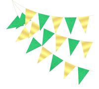 PATIKIL 16.5 ft Fanions Banderoles, 2Pcs Drapeaux Triangle en Papier Guirlande Bunting Fanions Vintage pour Décoration de Mariage Anniversaire Carnaval Fête Événement, Vert/Or Clair