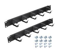 PATIKIL 1U 5 D-Ring Cable Manager, 2 Pack 19-inch Metal Horizontal Rack Mount Metal Server Rack Wire Management pour Racks, Server Cabinets, Black