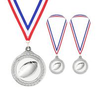PATIKIL 2" Médailles De Rugby Argentées, Pack De 3 Médailles De Récompense De Rugby avec Ruban Rouge Blanc pour Jeux Compétitions Sportives
