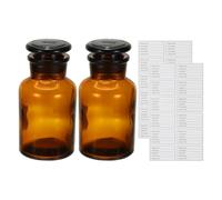 PATIKIL 2 Pack 125ml Flacon Réactif En Verre, Flacon De Stockage De Milieu Réactif À Large Ouverture Avec Bouchon Rodé Pour Laboratoire Eau Réactifs Liquides Chimie, Marron(4.4oz)