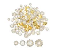 PATIKIL 200 Pcs Perles À Coudre Strass Cristaux 8mm 10mm 12mm 14mm,3 Couches Fleur À Coudre Griffe Strass Pierres Verre Base Métallique pour DIY Artisanat Robe Vêtements Ceinture, Or/Beige