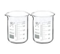 PATIKIL 200ml Bas Forme Verre Bécher, 2 Paquet 3.3 Borosilicate Verre Gradué Imprimé Échelle Tasses à Mesurer avec Bec Verseur pour Cuisine Laboratoire Liquides