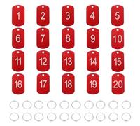 PATIKIL 20PCS Étiquettes Numérotées 1-20, Étiquettes-Clés Numérotées en Aluminium Rectangle Métallique avec Anneaux pour Clés pour Organisateur commerce sur le Terrain, Rouge