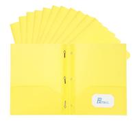 PATIKIL 24 Pcs Chemises à Poches avec Attaches Chemises en Plastique Jaune | Résistant avec 3 Attaches pour Papier Format Lettre pour dossiers deFichiers Lettres