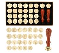 PATIKIL 26 Lettres A-Z Kit De Tampon En Cire Alphabet, Tampon A Cacheter Vintage Avec 2 Poignees En Bois Boite Cadeau Pour Wedding Invitation, Party, Gift Wrap, Envelope Card, Style 1