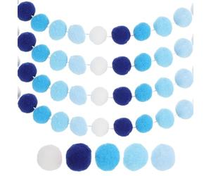 PATIKIL 26Ft Guirlande Pompon Decorations, 4Pcs Guirlande Colorée en Boules De Feutre Bannière Mignonne Décorations Suspendues Arc-en-Ciel Pompom pour Ornements d'arbre, Série Blanc/Bleu