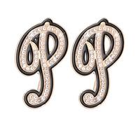 PATIKIL 2Pcs Broches À Lettres En Strass, Broches Initiales P En Métal Avec Bord Noir Alphabet A-Z Pour Femmes gemmes Cadeaux Costumes Vêtements Chapeaux Robes Manteaux Artisanat, Ton Or