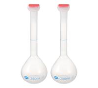 PATIKIL 2Pcs Fiole Jaugée 250ml Fiole De Mesure Graduée Rouge Transparent | Tolérance 0.3ml Pour Expérience Scientifique De Laboratoire, En Polypropylène Avec Bouchon