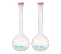 PATIKIL 2Pcs Fiole Jaugée 500ml Fiole de Mesure Graduée Rouge Transparent | Tolérance 0.5ml pour Expérience Scientifique de Laboratoire, en Polypropylène avec Bouchon