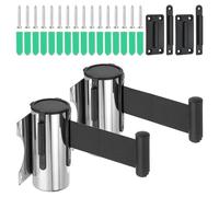 PATIKIL 2Pcs Fixation Murale Barrière à Ruban Rétractable, Barrière à Ruban Fixe de 9,84 Pieds avec Boîtier en Acier pour Contrôle de la Foule Magasin de Détail Stade, Tons Argent/Noir