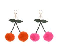PATIKIL 2pcs Porte-clés Pom Pom, Porte-clés en fourrure Peluche clés mignonnes Charm cerise Fausse fourrure de lapin pour sac à dos filles clés femmes cadeau, Rose vif Orange