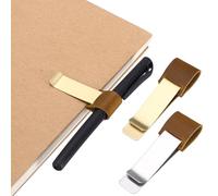 PATIKIL 2Pcs Porte-Stylo Pour Notebook, Porte-Crayon En Cuir Rétro En Laiton Clip À Stylo Pour Notebook Clipboards Poche Bureau Voyageur Carnets Planificateur, Marron/Laiton/Marron/Argent