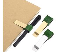 PATIKIL 2Pcs Porte-Stylo Pour Notebook, Porte-Crayon En Cuivre Sculpté Rétro En Cuir Pour Notebook Clipboards Poche Bureau Voyageur Carnets, Vert/Cuivre/Vert/Argent